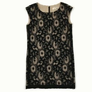 Ann Taylor Loft Romantic Black/ Nude Lace Overlay Shift Cocktail Dress Sz - 2